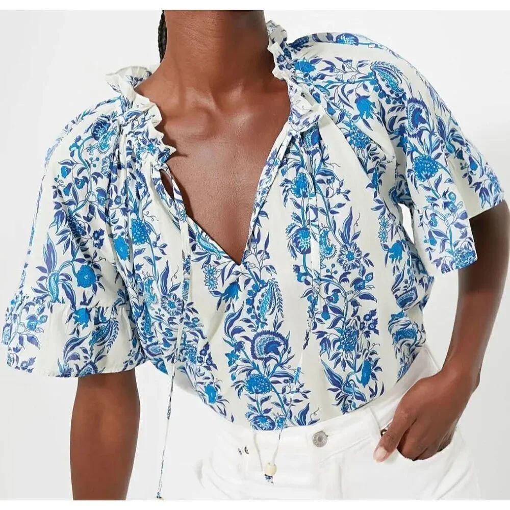 Tuckernuck TNUCK BEACH Cerulean Posy Cassis Top sz M